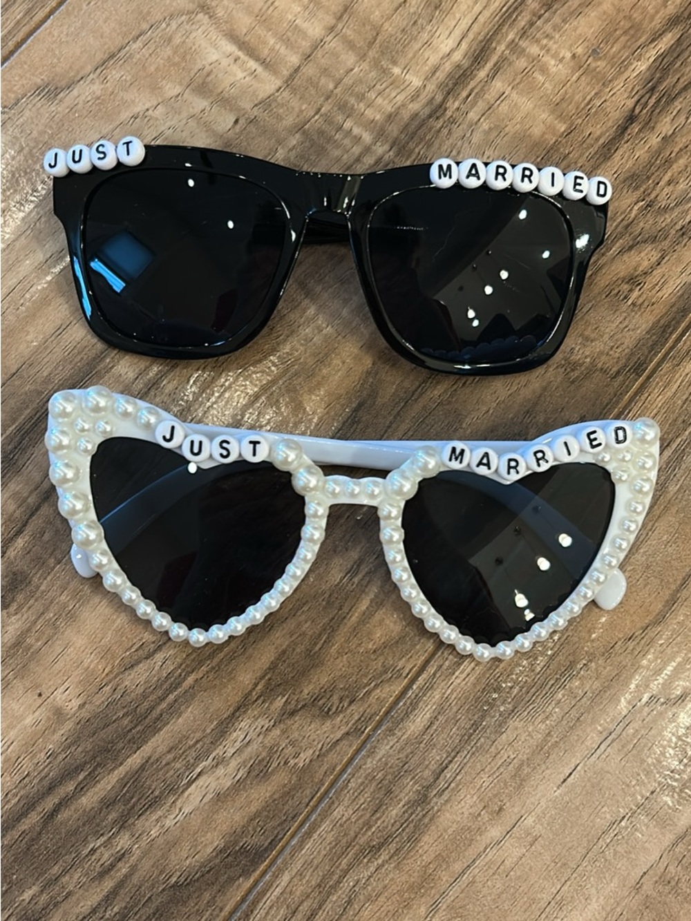 Just Married  Sunglasses - Black & Pearl White Frames
